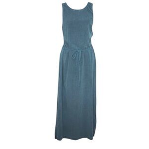 SPLENDID Chiara Tank Dress XS Ribbed Midi Slit Linen blend Blue Green boho beach